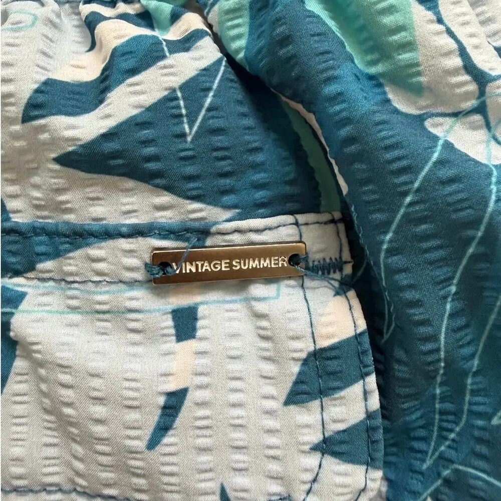 Vintage Summer Tropical Pineapple Swim Trunks Men’s Small Blue Hawaiian Beach